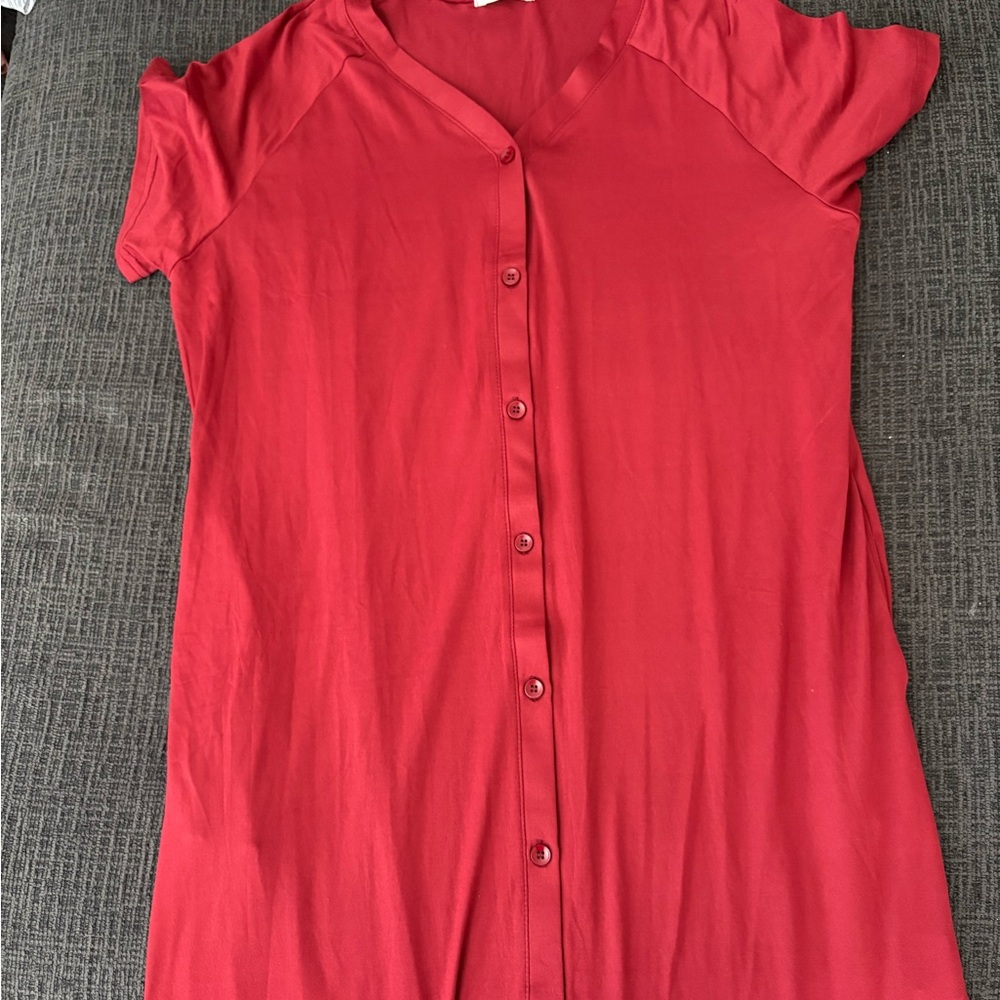 Red Button-Up Maternity Dress